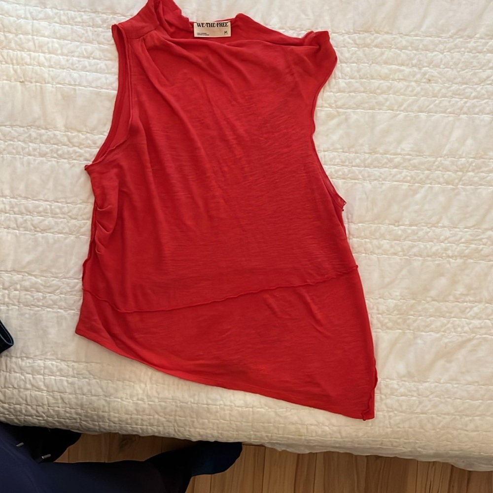We The Free Red Asymmetrical Muscle Tee